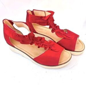 GABOR Olin Ruffled Suede Leather T-Strap Comfort Wedge Sandal Size us 10.5 / 11